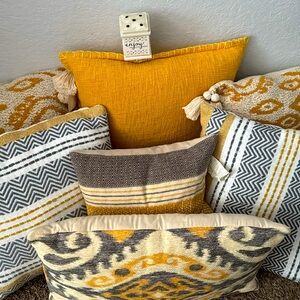 orangey yellow pillow set 7 pillows